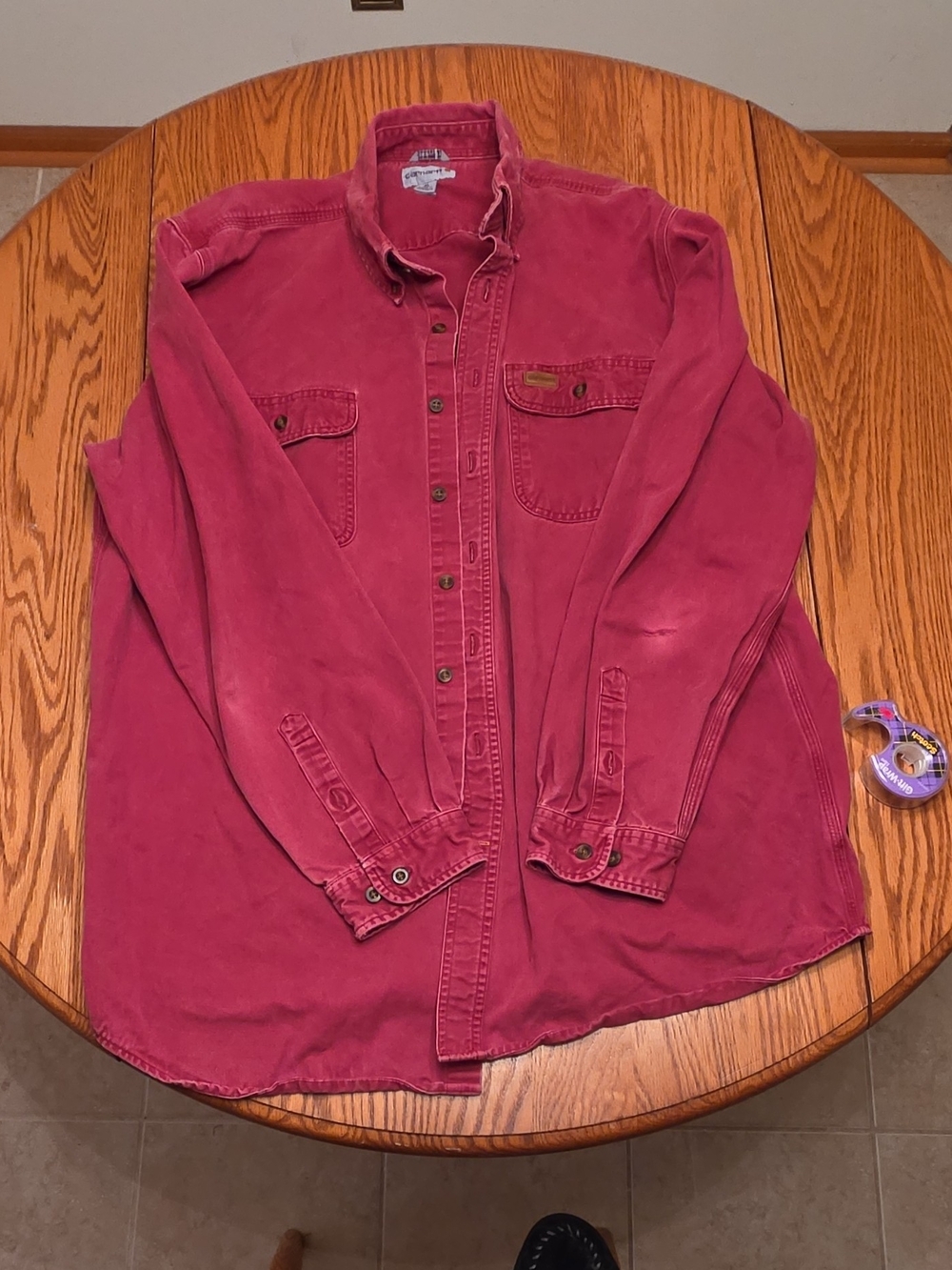 Carhartt Long-Sleeve Button-Down Shirt in Berry Red
